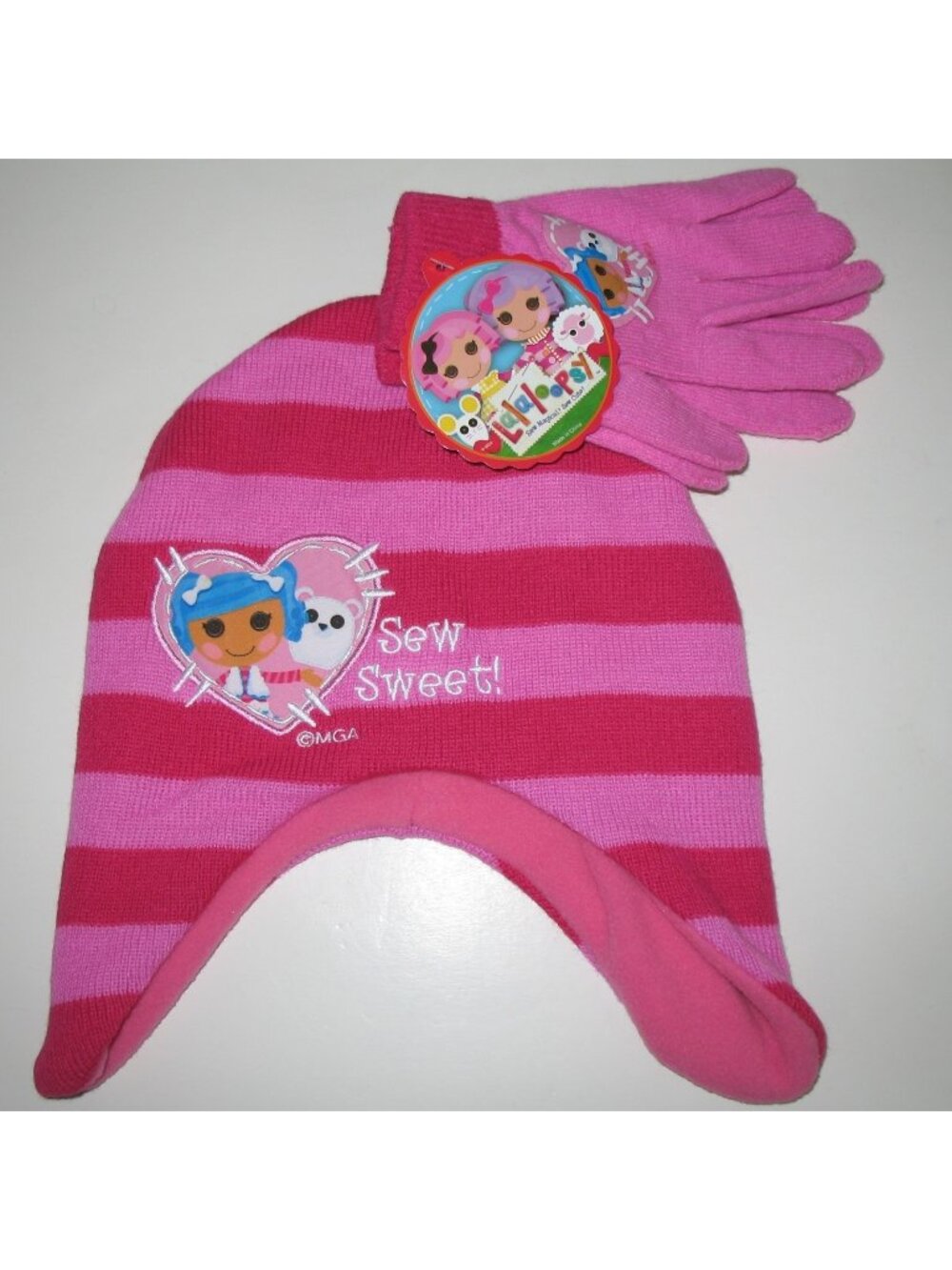 Lalaloopsy Sew Sweet Winter Beanie Hat Gloves Set Girls Pink Fleece Lined NWT